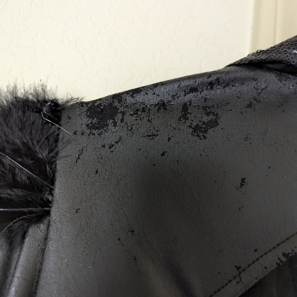 Lip Service Y2K Black Faux Leather Jacket Women’s Medium | Feather Trim Cutout - Picture 7 of 7